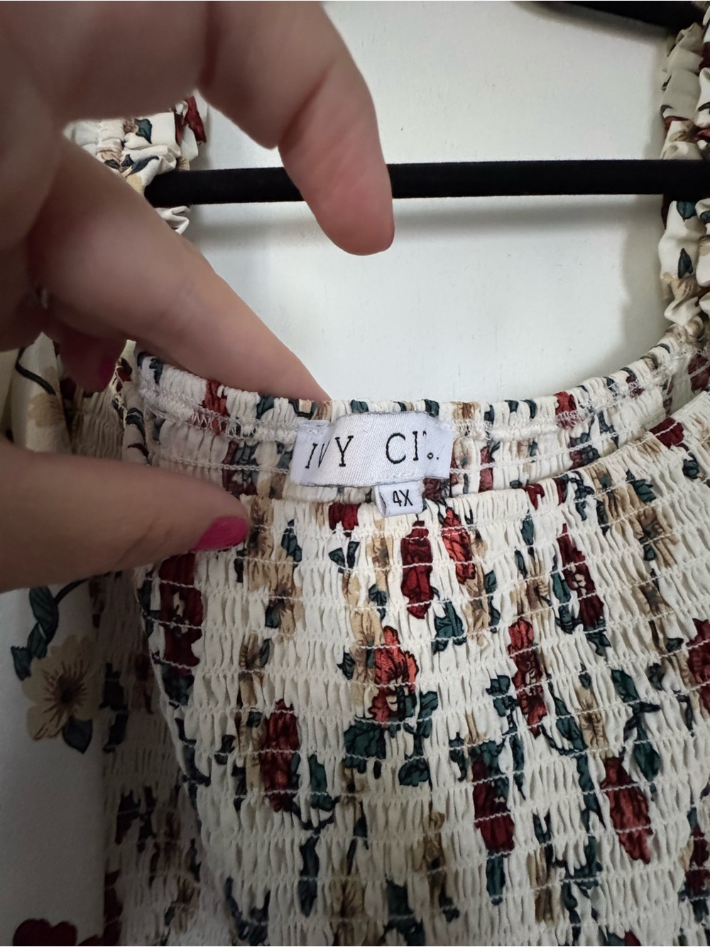 IVY CITY Smocked Floral Maxi Dress - White with Red Rose Print - Picture 3 of 5